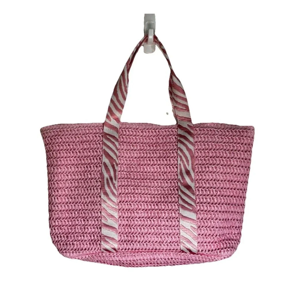 Vintage‎ Havana Pink Crochet Wow Bag 3 Zebra Stripe Tote Beach Bag NWT